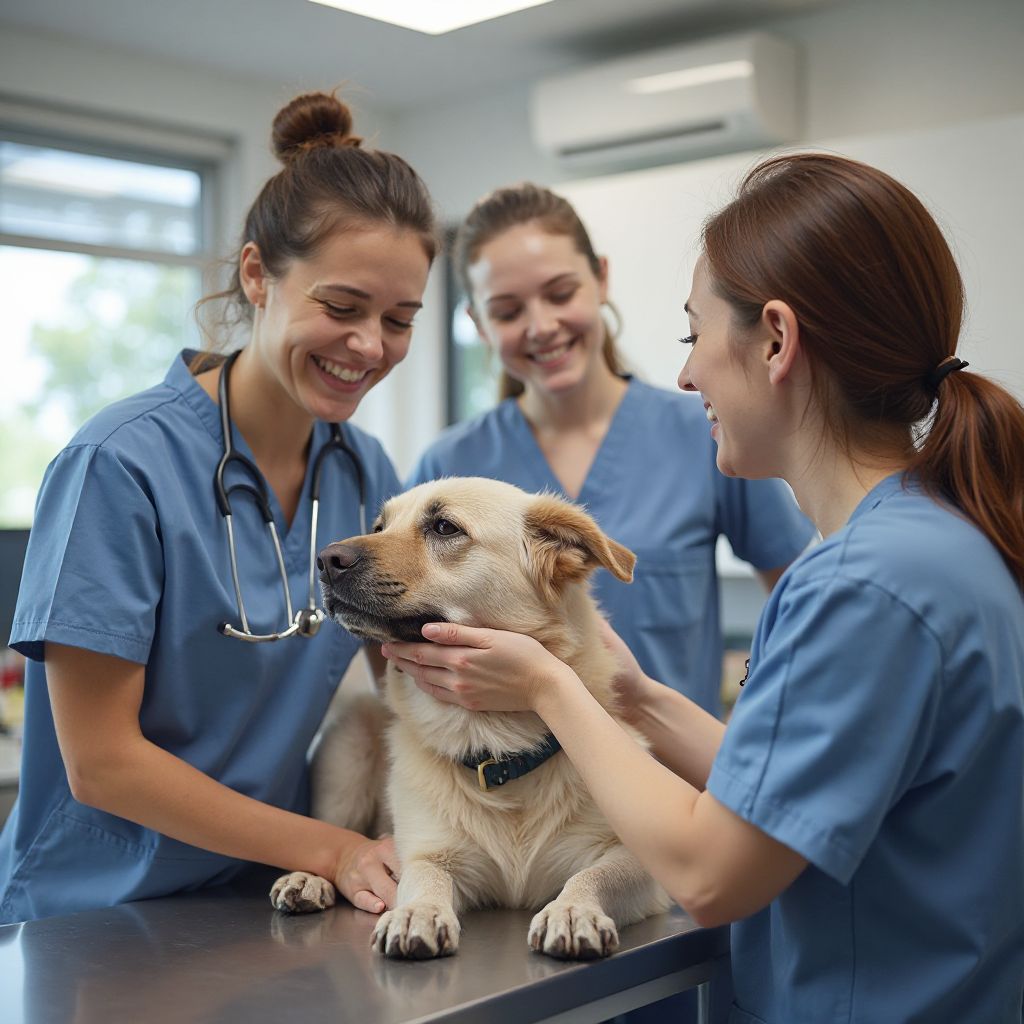 Equipo veterinario trabajando